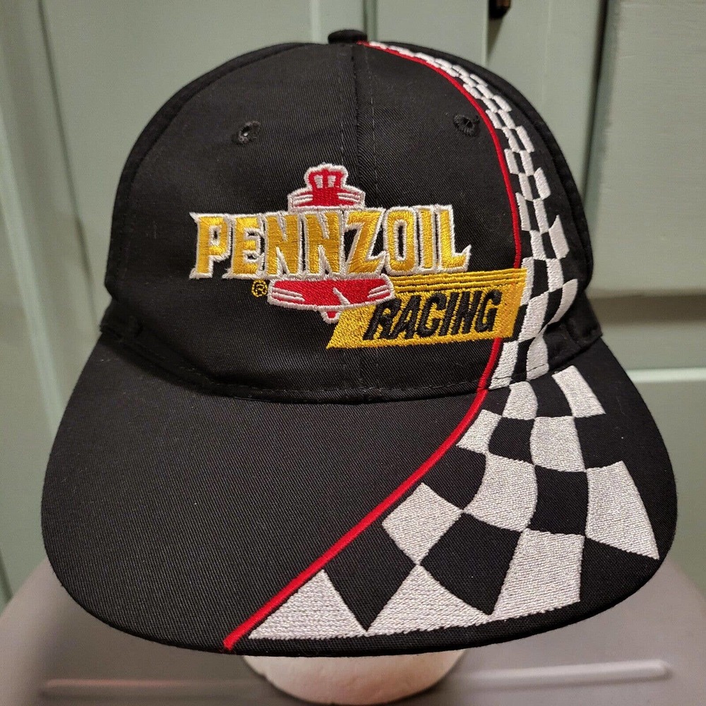VTG Pennzoil Racing 90s Checkered Black NASCAR Snapback Hat Cap Nissin